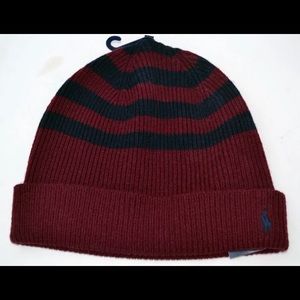 🆕 RALPH LAUREN RED STRIPED ADULT BEANIE CAP 🆕